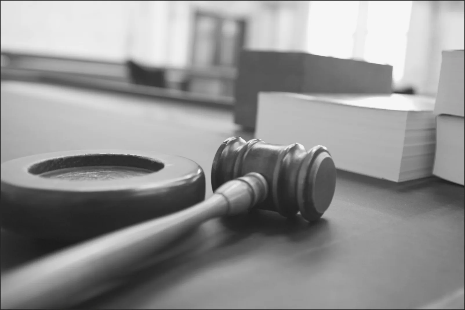 Gavel in a Ninth Circuit courtroom · Joe Gratz / Wikimedia Commons (CC0), house-treated from original · 23 Mar 2006