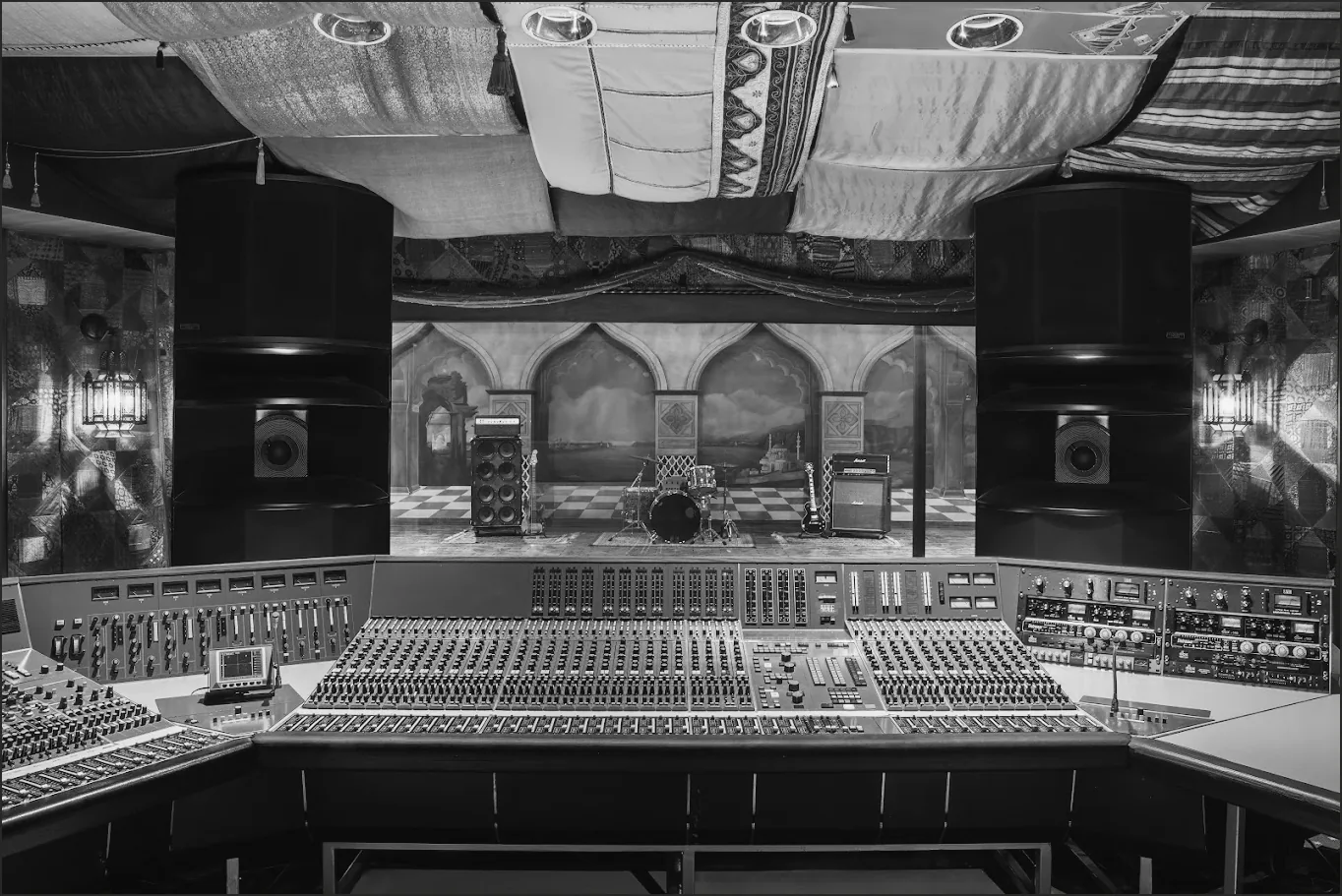 NRG Studio B control room · Nrgrecordingtech / Wikimedia Commons (CC0), house-treated from original · 9 Dec 2023